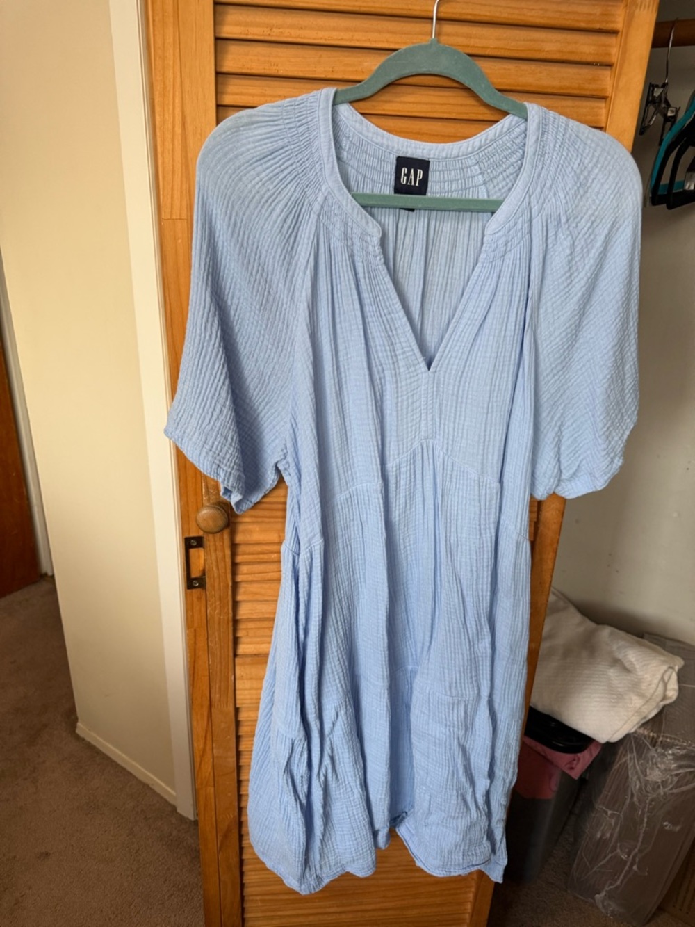 GAP Pale Blue Gauze V-Neck Tunic Dress